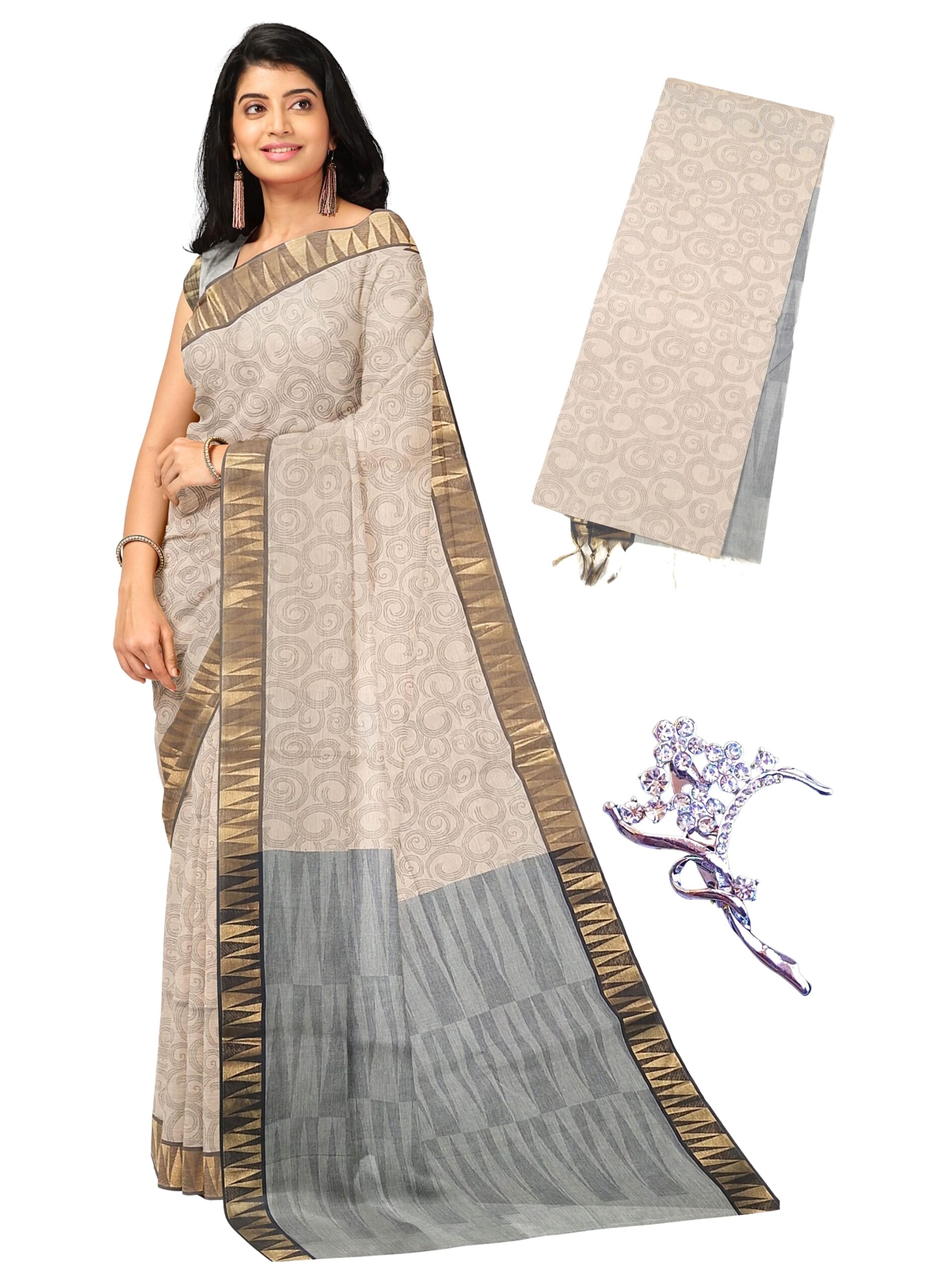 1 NandaVanam Women's Negamam Cotton Sarees with Rich Thread Pallu | 80 Count Negamam Cotton Saree | Coimbatore Cotton Saree - With Blouse - Image 1