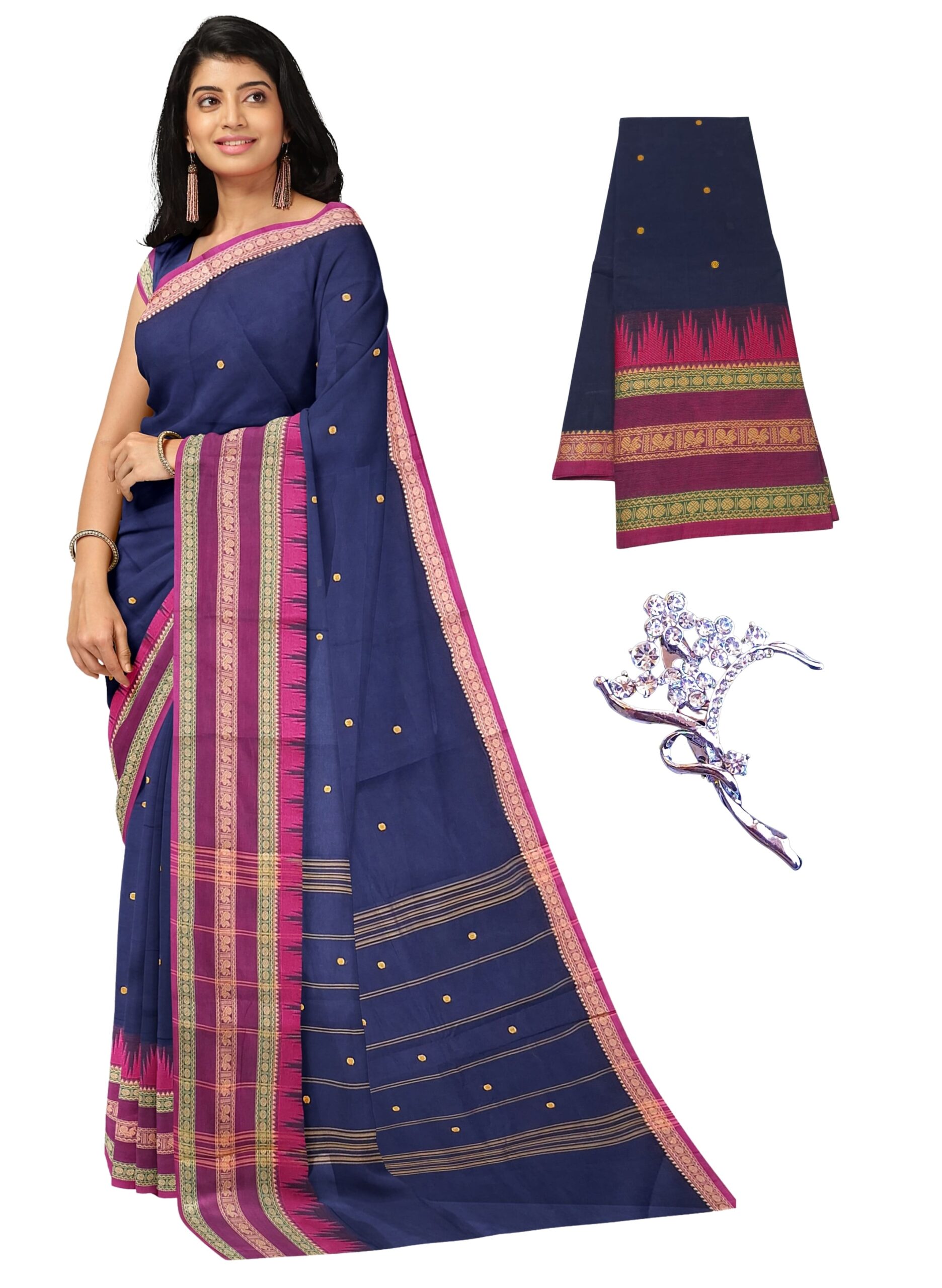 1 NandaVanam Women's Chettinad Cotton Sarees | Handloom Saree With Blouse | Pure Cotton Sarees For Women Daily Use & All Occasion Wear | Soft, Comfort Cotton Sareemen's Chettinad Cotton Sarees | Handloom Saree With Blouse - Image 1