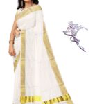 NandaVanam Women's Kerala Cotton Saree | Kasavu Saree With Designer Pallu | Onam Check Kasavu Sarees - With Blouse