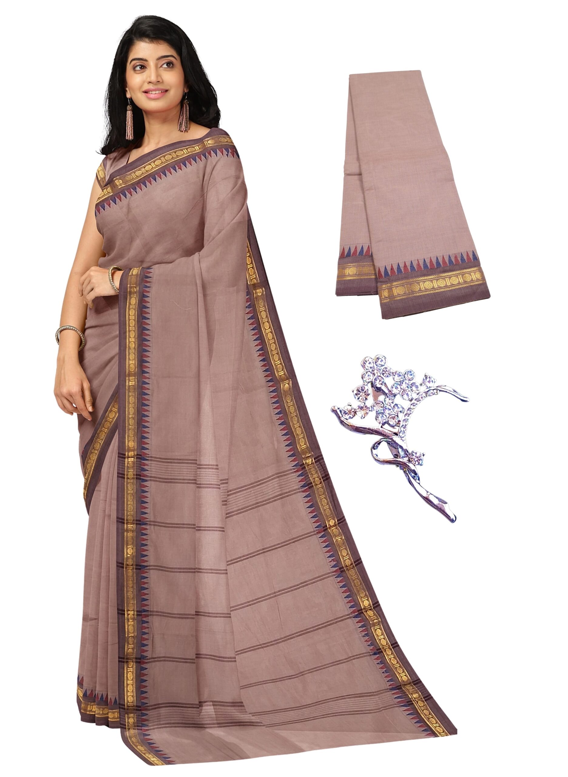 1 NandaVanam Women's Chettinad Cotton Sarees | Handloom Saree With Blouse | Pure Cotton Sarees For Women Daily Use & All Occasion Wear | Soft, Comfort Cotton Saree Women's Chettinad Cotton Sarees | Handloom Saree With Blouse - Image 1