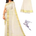 NandaVanam Women's Kerala Cotton Saree | Kasavu Saree With Designer Pallu | Onam Check Kasavu Sarees - With Blouse