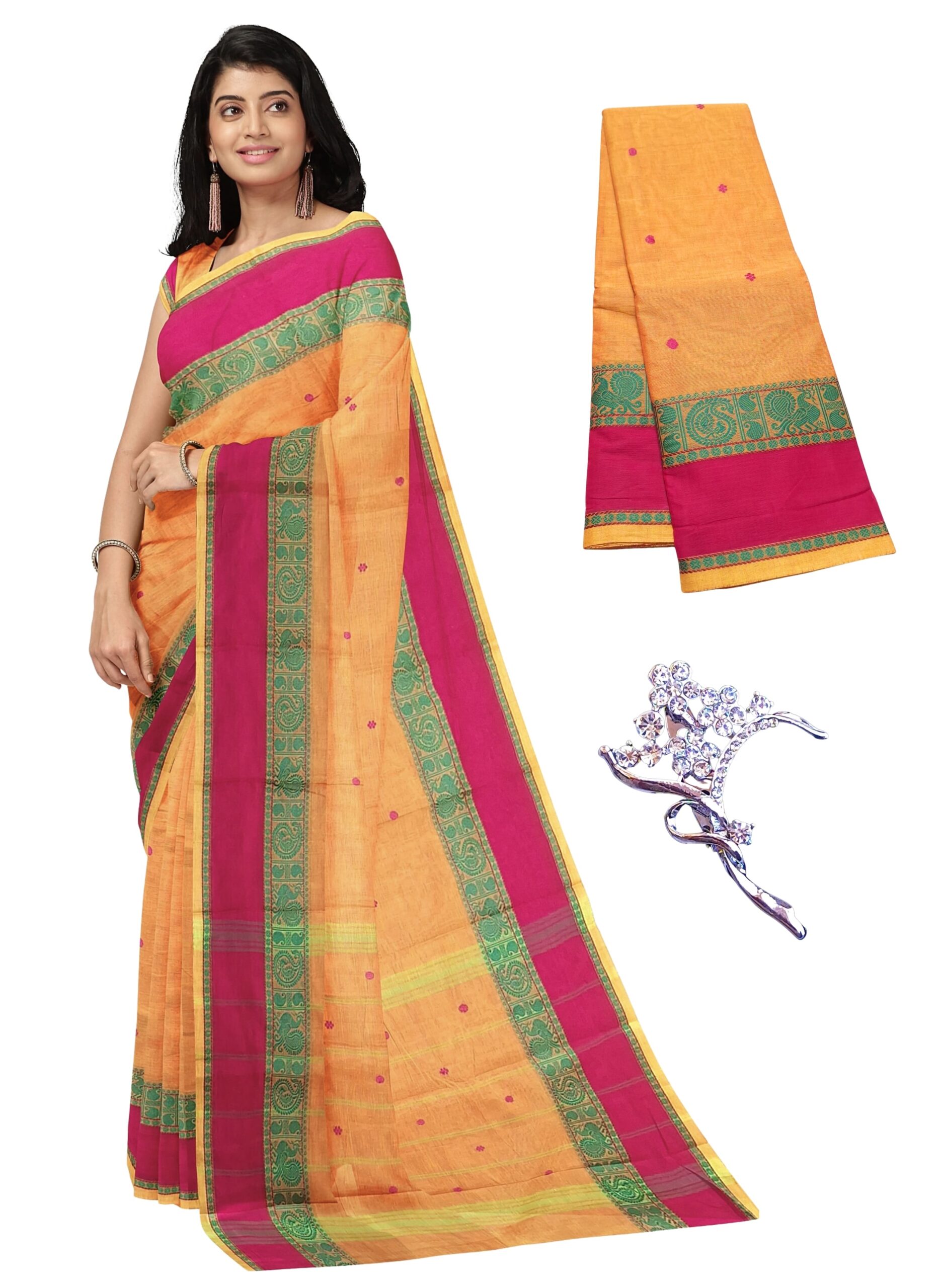 1 NandaVanam Women's Chettinad Cotton Sarees | Handloom Saree With Blouse | Pure Cotton Sarees For Women Daily Use & All Occasion Wear | Soft, Comfort Cotton Saree Women's Chettinad Cotton Sarees | Handloom Saree With Blouse - Image 1