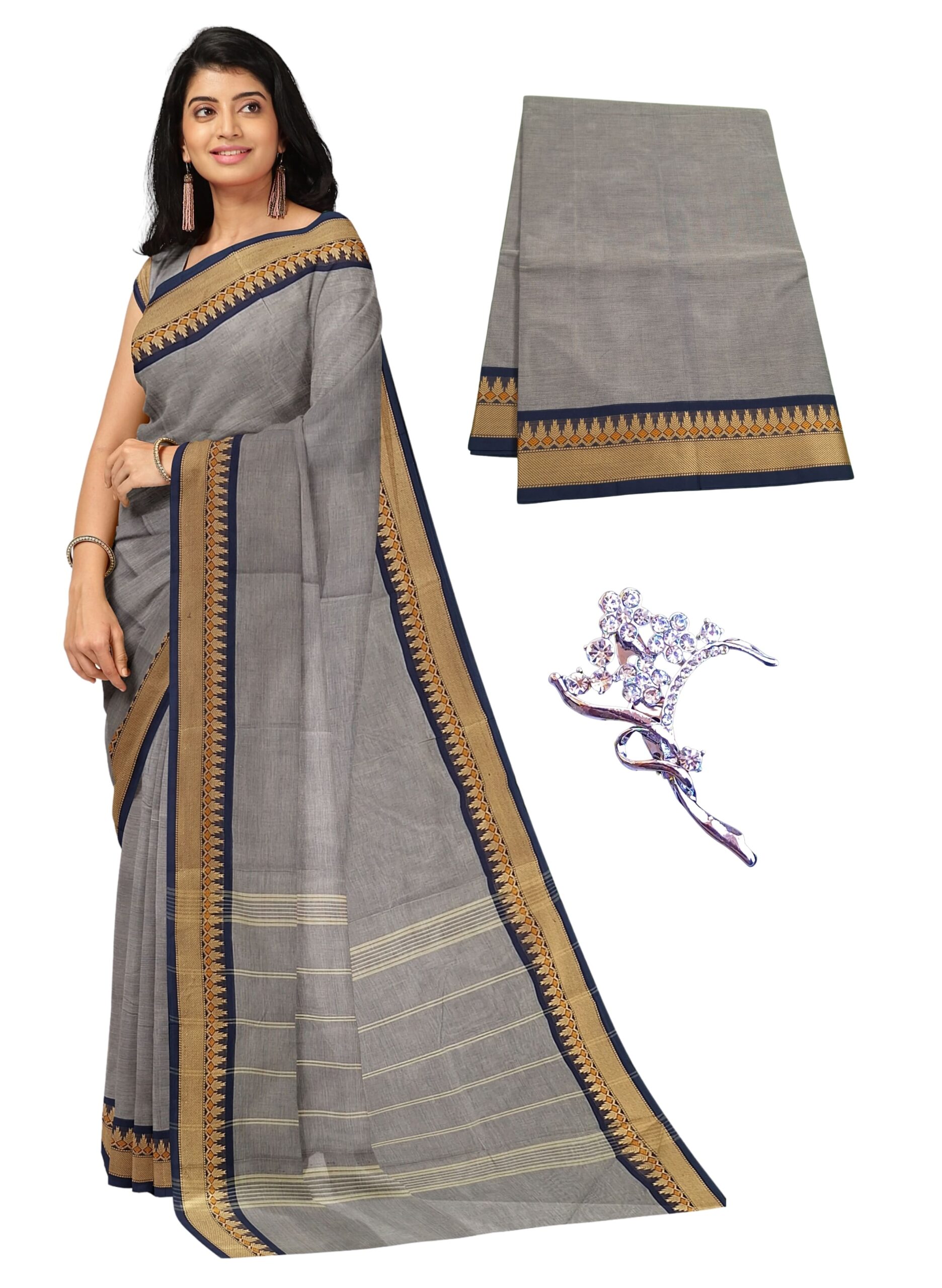 1 NandaVanam Women's Chettinad Cotton Sarees | Handloom Saree With Blouse | Pure Cotton Sarees For Women Daily Use & All Occasion Wear | Soft, Comfort Cotton Saree Women's Chettinad Cotton Sarees | Handloom Saree With Blouse - Image 1