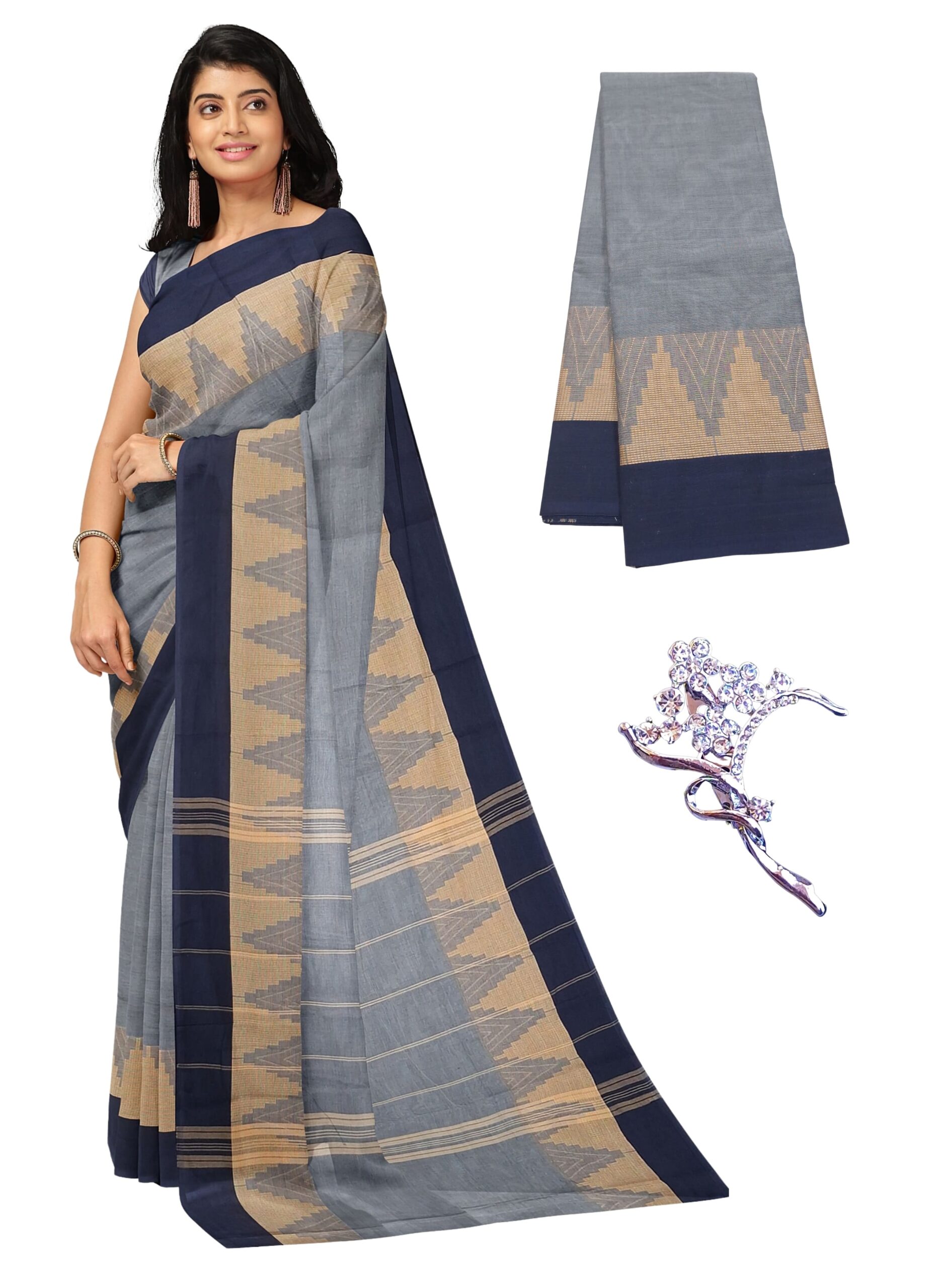 1 NandaVanam Women's Chettinad Cotton Sarees | Handloom Saree With Blouse | Pure Cotton Sarees For Women Daily Use & All Occasion Wear | Soft, Comfort Cotton Saree Women's Chettinad Cotton Sarees | Handloom Saree With Blouse (Copy) - Image 1