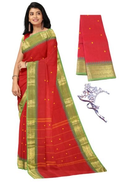 NandaVanam Women’s Chettinad Cotton Sarees | Handloom Saree With Blouse | Pure Cotton Sarees For Women Daily Use & All Occasion Wear | Soft, Comfort Cotton Saree Women’s Chettinad Cotton Sarees | Handloom Saree With Blouse