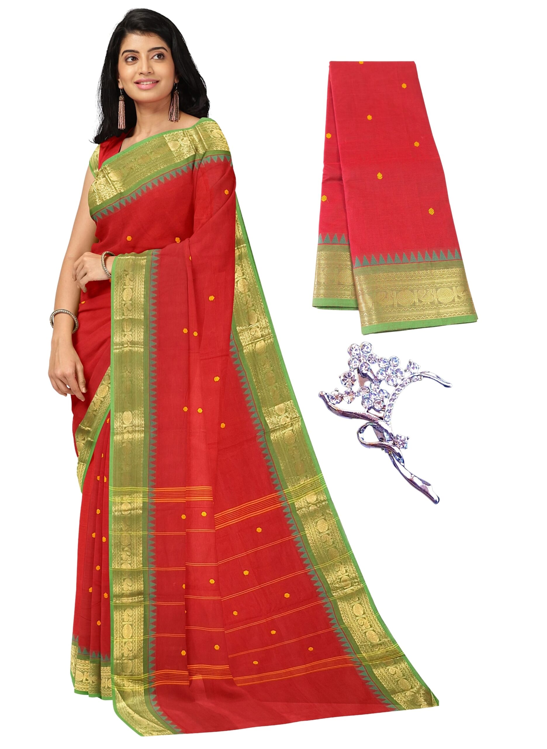 1 NandaVanam Women's Chettinad Cotton Sarees | Handloom Saree With Blouse | Pure Cotton Sarees For Women Daily Use & All Occasion Wear | Soft, Comfort Cotton Saree Women's Chettinad Cotton Sarees | Handloom Saree With Blouse - Image 1