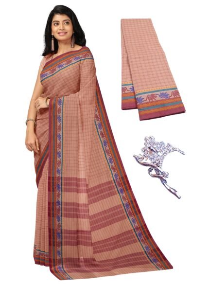 Chettinad Cotton Sarees Without Blouse | Flower Border Saree| Lightweight, Breathable Summer Comfort