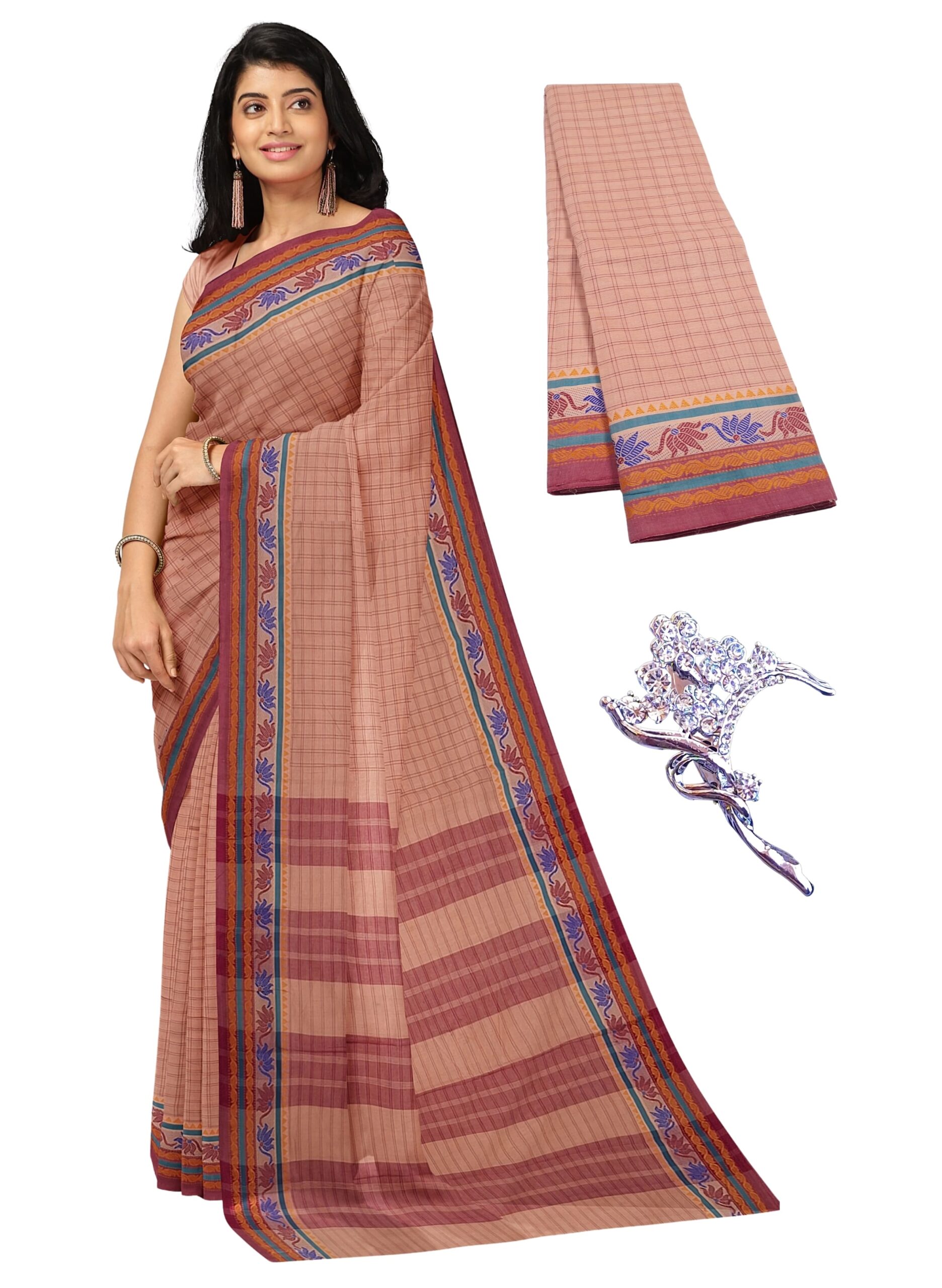 chettinad cotton saree flower border design beige color chettinad cotton saree with flower border