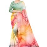 NandaVanam Floral Print Crepe Saree with Unstitched Blouse Piece
