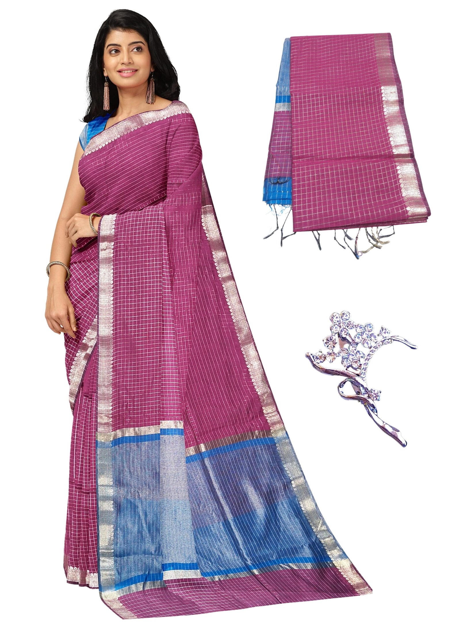 NandaVanam Kanjivaram semi silk check saree for women Kanjivaram Semi Silk Saree for Women – Check Design | Lightweight, Breathable, Comfort | NandaVanam - Image 1